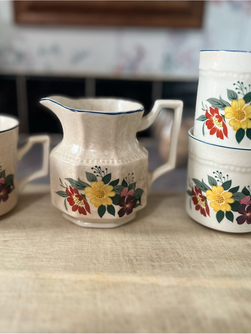 Kensington Staffordshire Ironstone creamer and 3 mugs